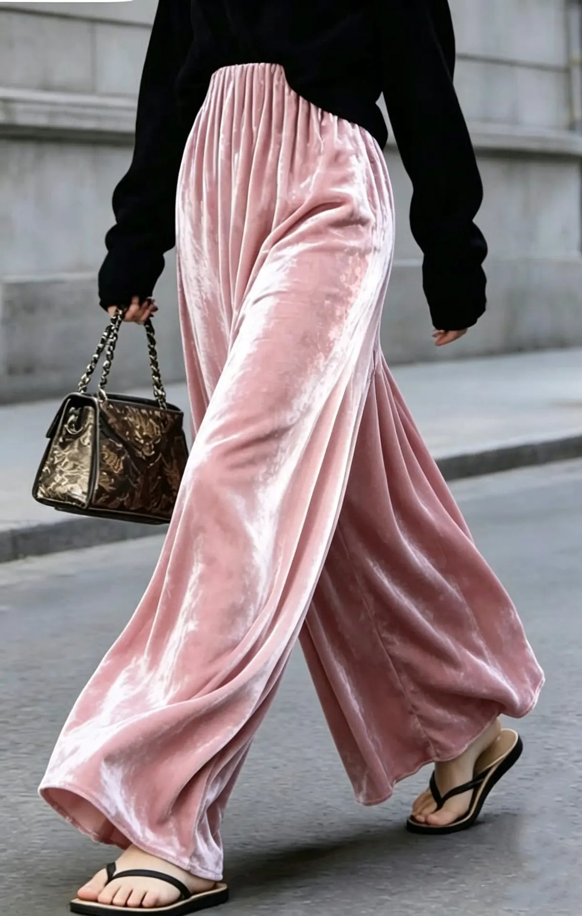 Pantalon large femme rose en velours à coupe ample SecretBombe
