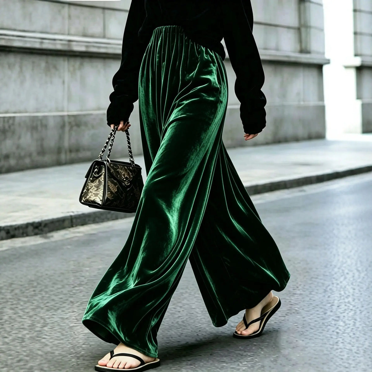 Pantalon large femme vert émeraude en velours SecretBombe