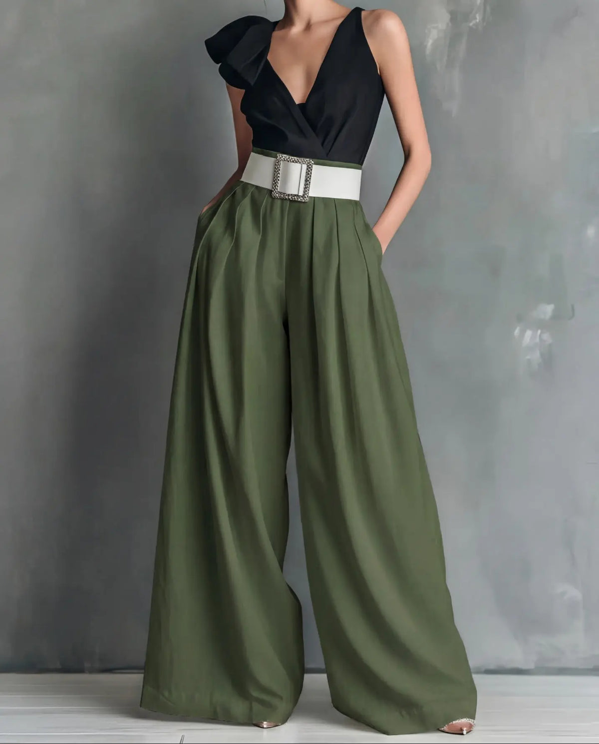 Pantalon large femme vert kaki à coupe ample SecretBombe