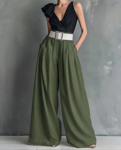 Pantalon large femme vert kaki à coupe ample SecretBombe