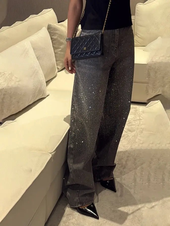 Pantalon wide leg avec strass SecretBombe, look soirée et streetwear