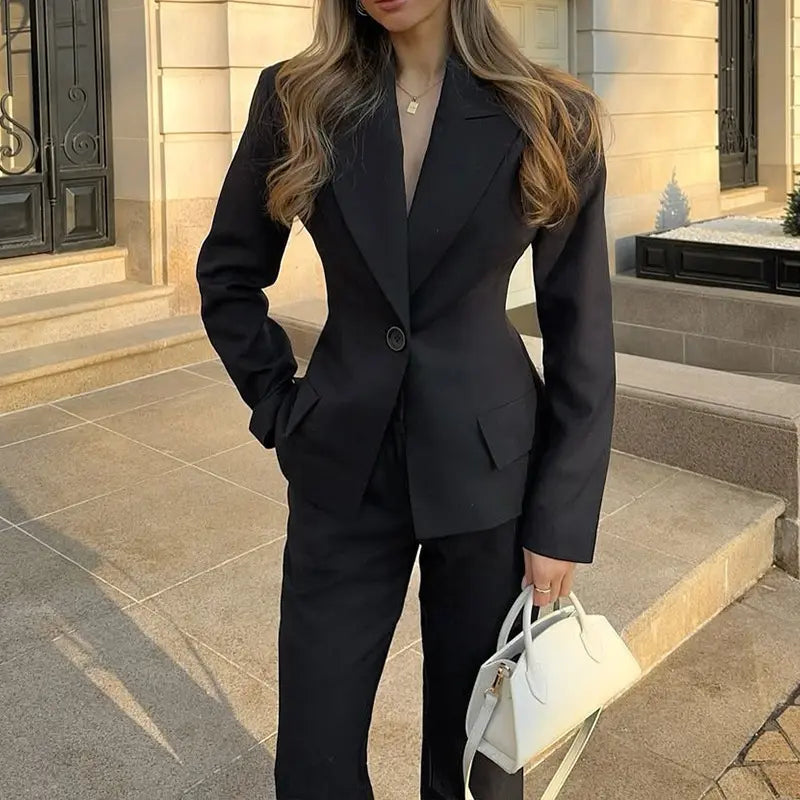 L’Ensemble Tailleur Noir Élégance – Blazer & Pantalon
