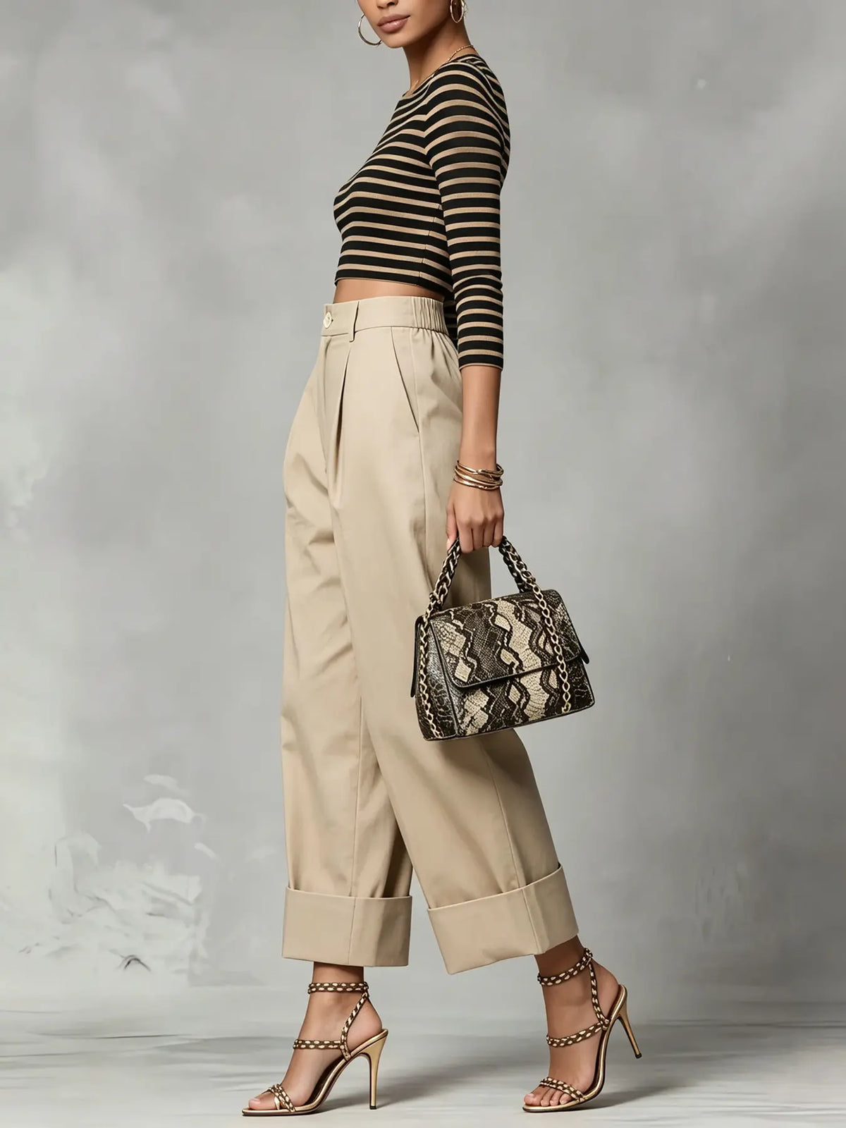 Pantalon large beige femme à coupe élégante SecretBombe