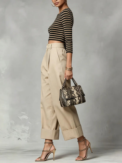 Pantalon large beige femme à coupe élégante SecretBombe