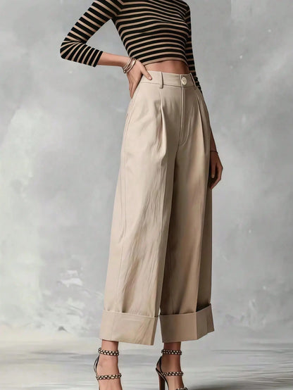Pantalon palazzo femme beige à coupe large et élégante SecretBombe