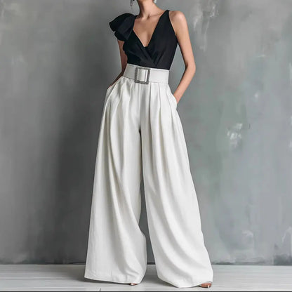 Pantalon palazzo femme blanc à jambes larges SecretBombe