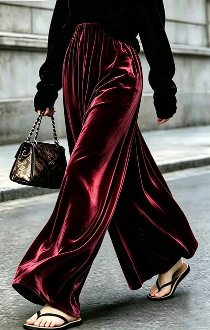 Pantalon palazzo femme bordeaux en velours SecretBombe