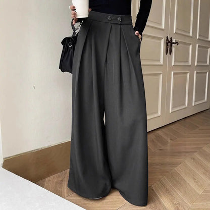 Pantalon femme gris  à coupe large avec plis SecretBombe
