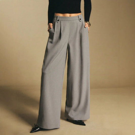 Pantalon large femme gris à taille haute SecretBombe