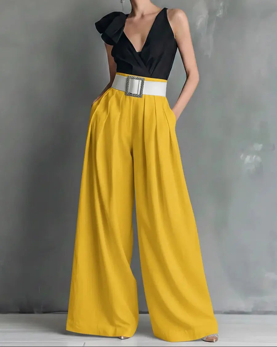 Pantalon palazzo femme jaune à taille haute SecretBombe