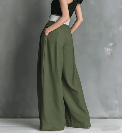 Vue de profil du pantalon palazzo femme vert kaki SecretBombe