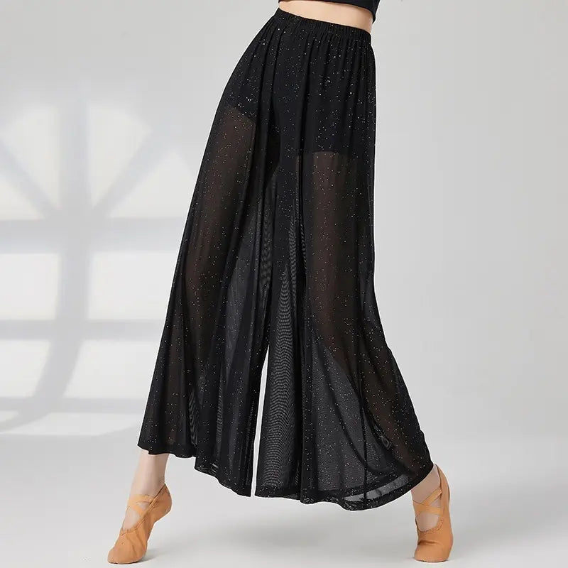 Pantalon palazzo femme noir transparent à jambes larges SecretBombe