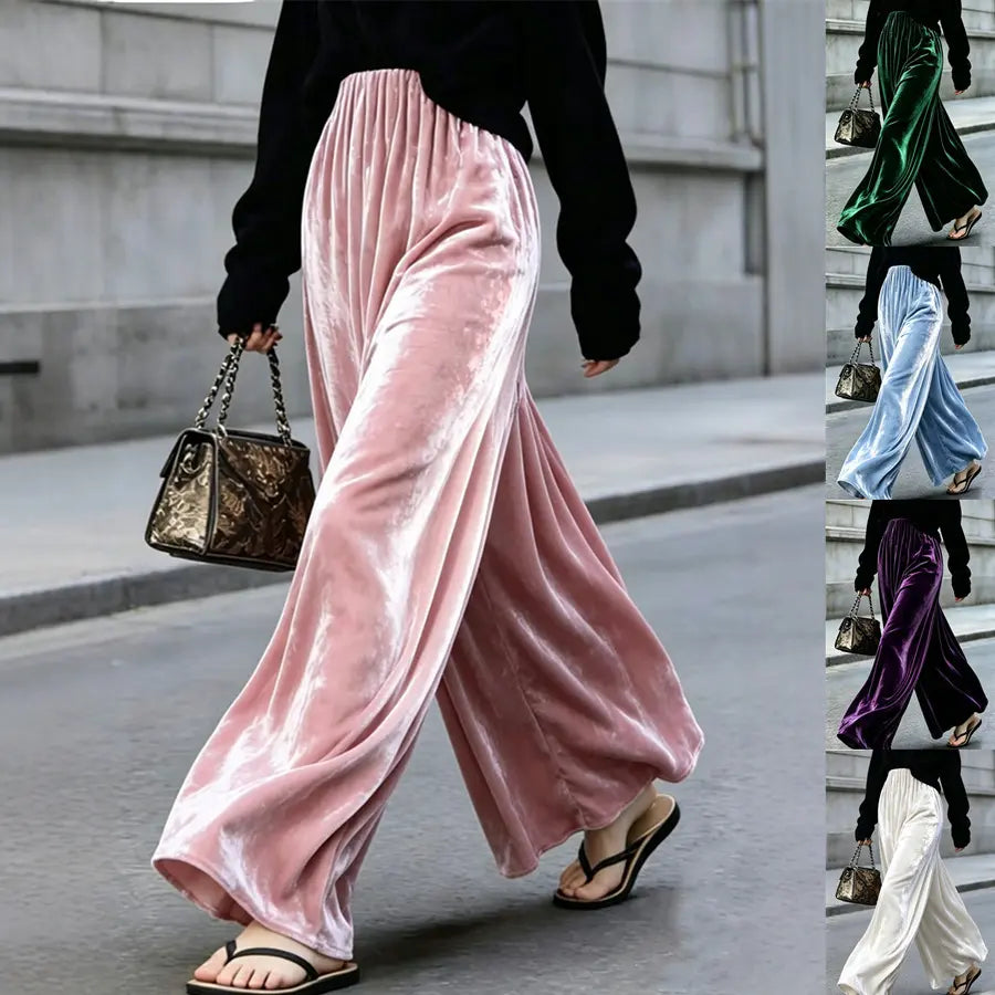 Pantalon palazzo femme rose en velours à jambes larges SecretBombe