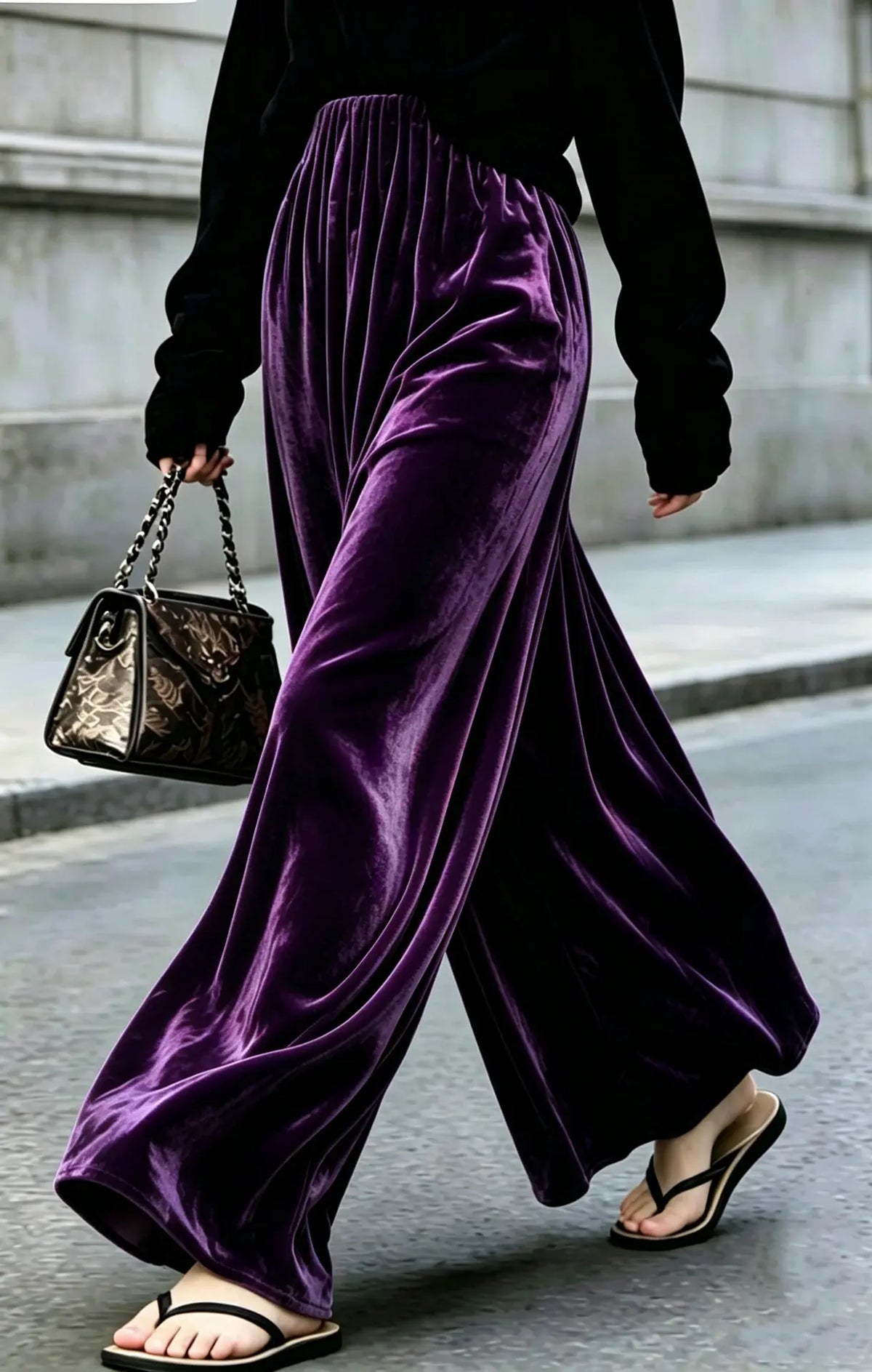 Pantalon palazzo femme violet en velours à jambes larges SecretBombe