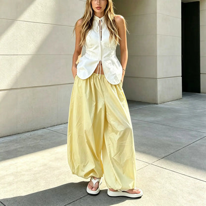 Pantalon palazzo jaune pastel taille élastique SecretBombe