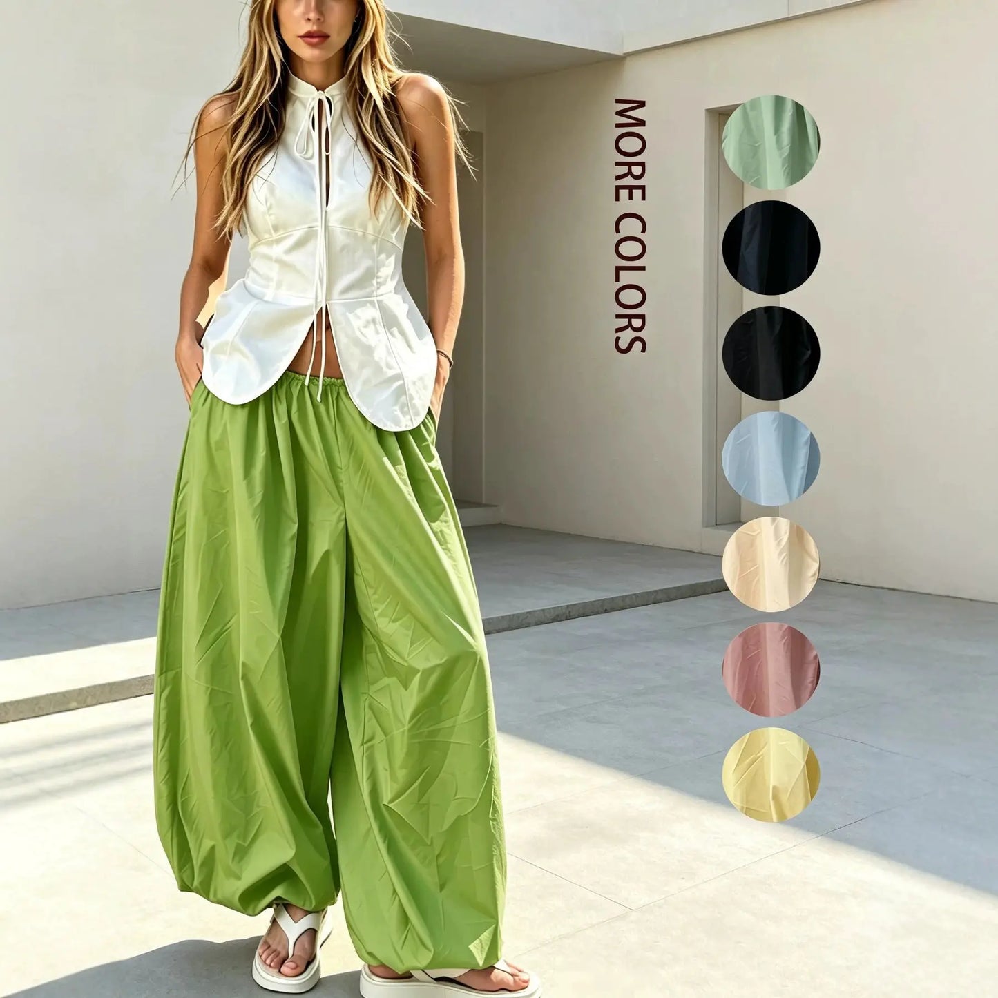 Pantalon palazzo large vert olive pour femme SecretBombe