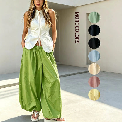 Pantalon palazzo large vert olive pour femme SecretBombe