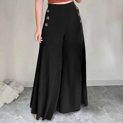 Pantalon palazzo femme noir à boutons décoratifs SecretBombe