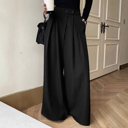 Pantalon large femme noir à plis et taille haute SecretBombe