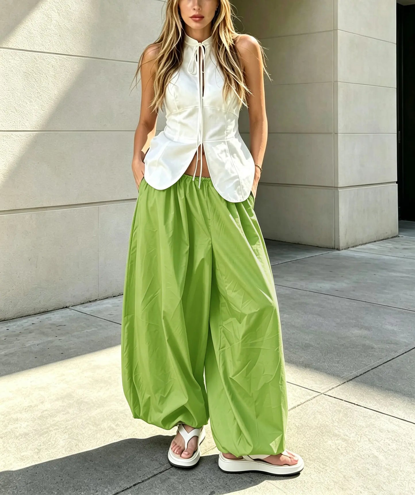 Pantalon palazzo vert pomme à jambes larges SecretBombe