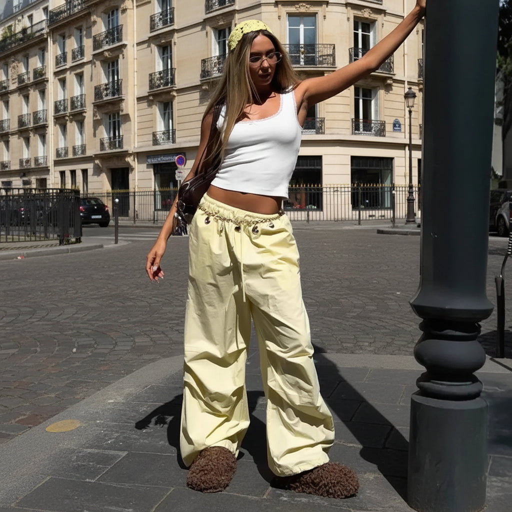 Pantalon Femme Large Taille Haute - Coupe Droite Casual Couleur Unie  S M L / SecretBombe