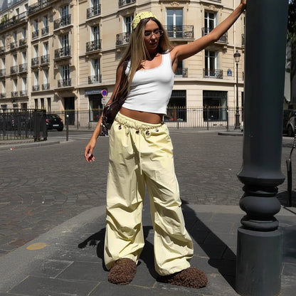 Pantalon Femme Large Taille Haute - Coupe Droite Casual Couleur Unie  S M L / SecretBombe