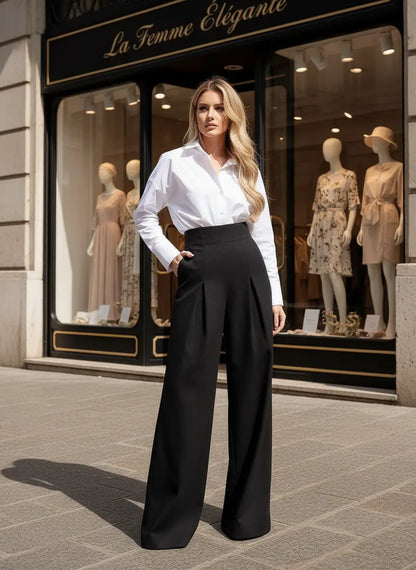 Pantalon large taille haute en denim, look décontracté chic