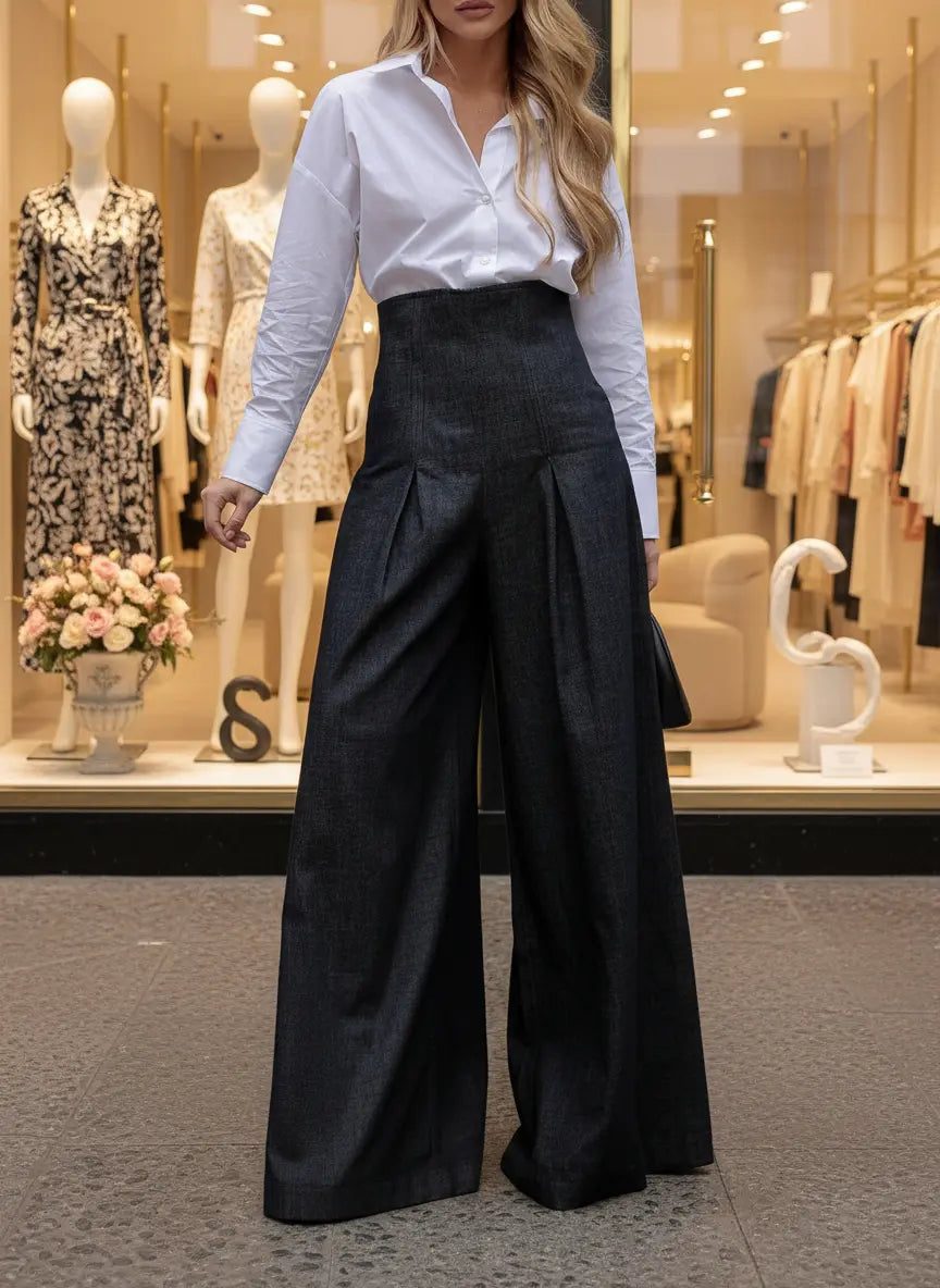 Pantalon évasé femme en denim, tendance mode et confortable