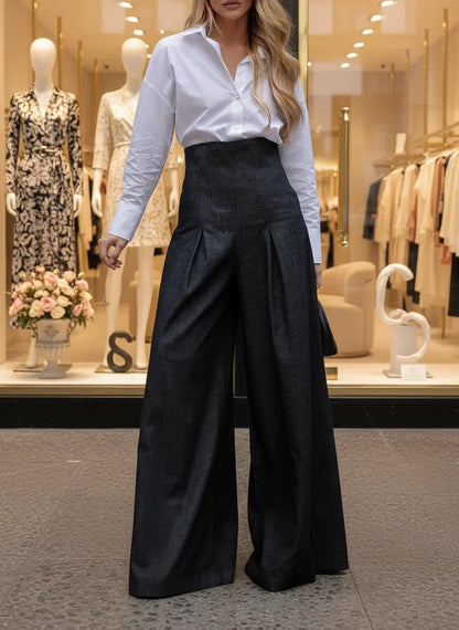 Pantalon évasé femme en denim, tendance mode et confortable