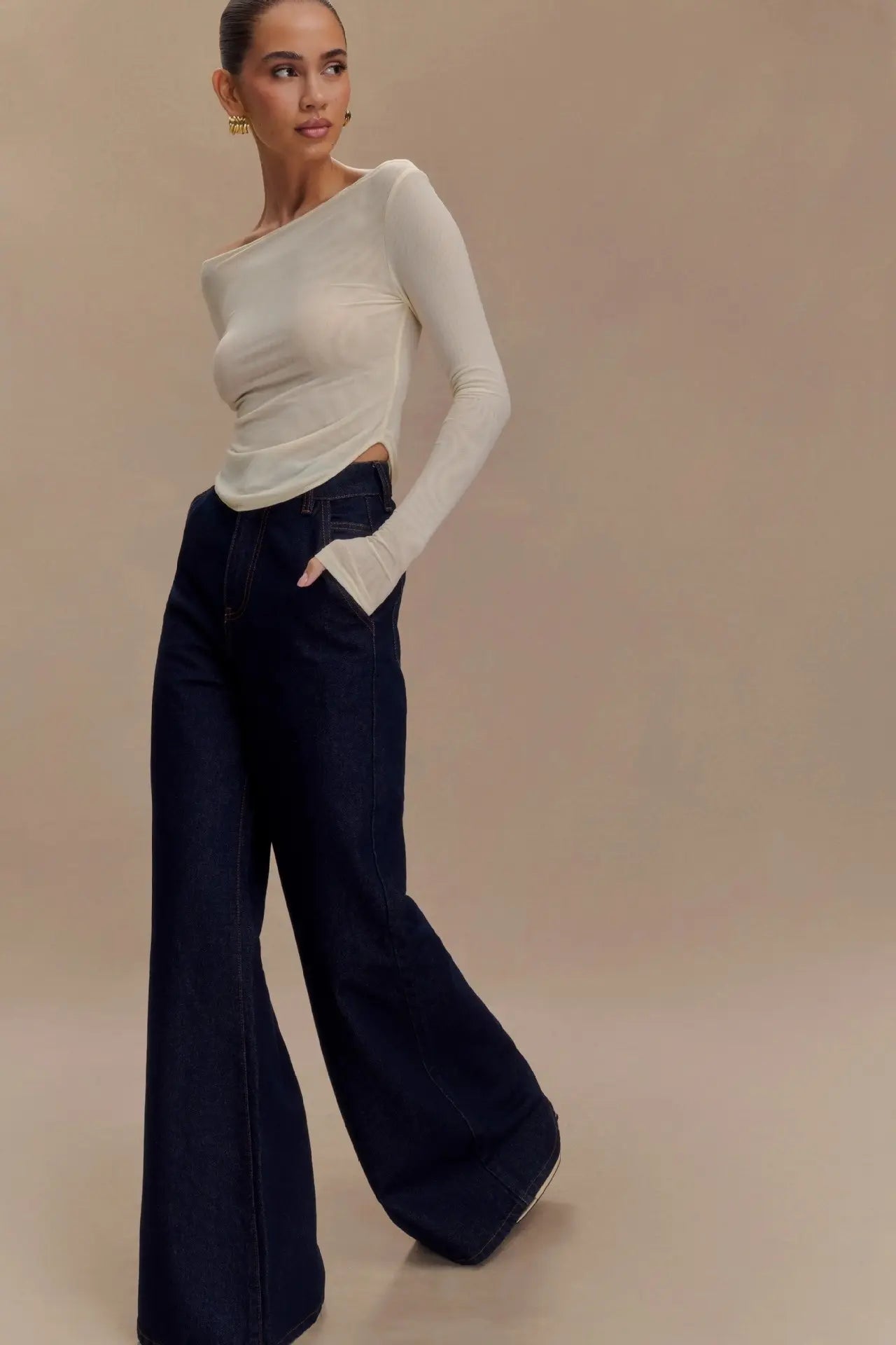 Pantalon wide leg en denim bleu pour femme – secretbombe