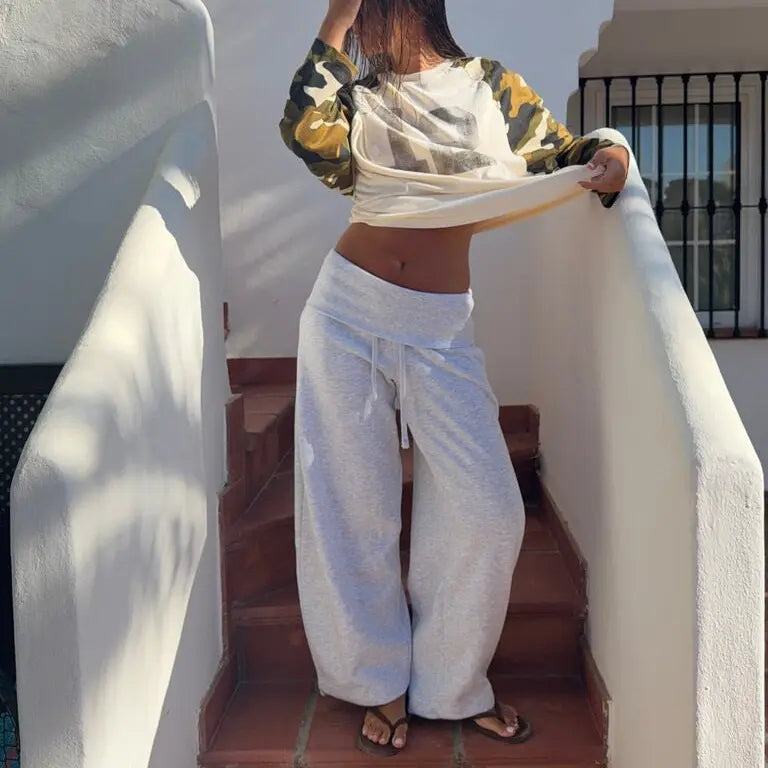 Pantalon femme gris à jambes larges SecretBombe