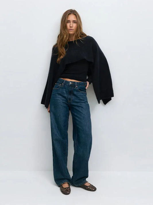 Pull cape femme noir manches longues élégant et confortable – SecretBombe