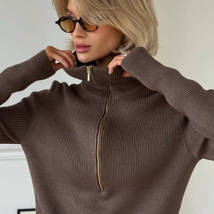 Pull col zippé femme look urbain moderne et confortable – secretbombe