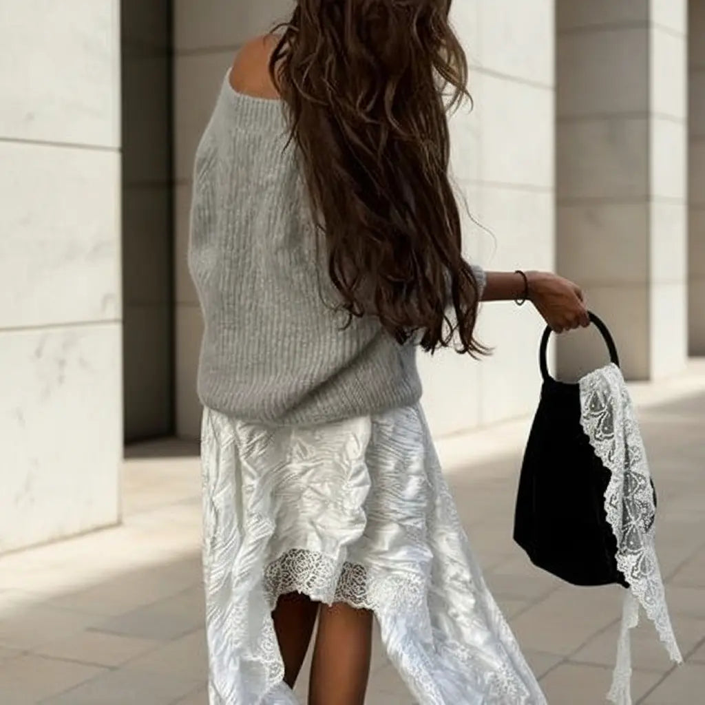 Pull gris ample en polyester pour femme, look hiver chic – SecretBombe