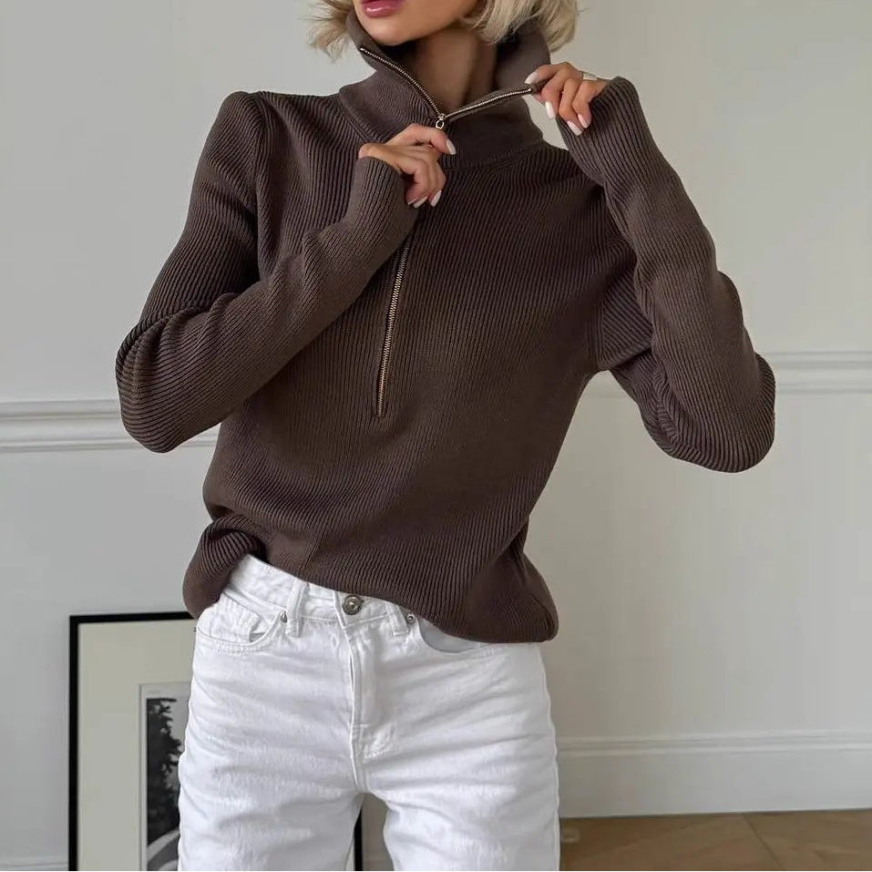 Pull femme marron style européen tendance coupe regular – secretbombe