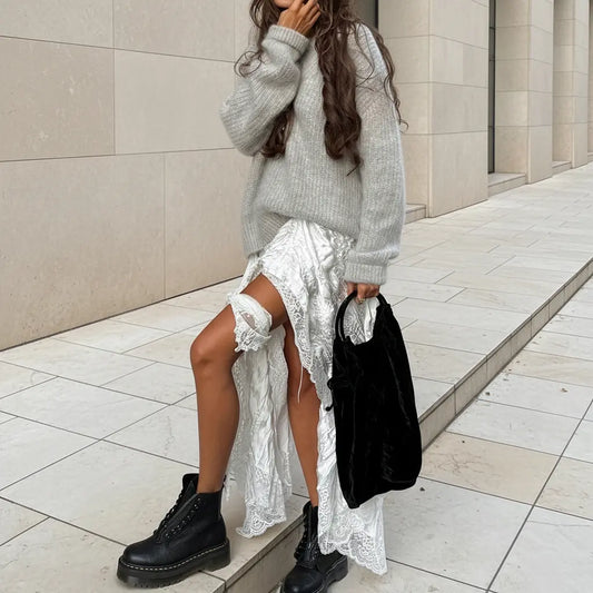 Pull gris en polyester doux pour femme, mode automne hiver – SecretBombe