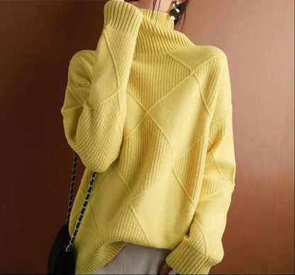 Pull col roulé automne-hiver SecretBombe, coupe ample et douce, idéal pour le bureau