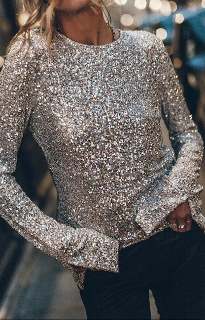 Pull paillettes femme style européen chic argent moderne et tendance – SecretBombe
