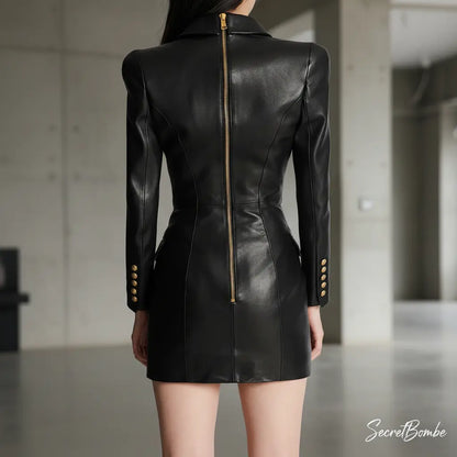 Robe-blazer noire en cuir végan style urbain street chic, look sophistiqué – secretbombe