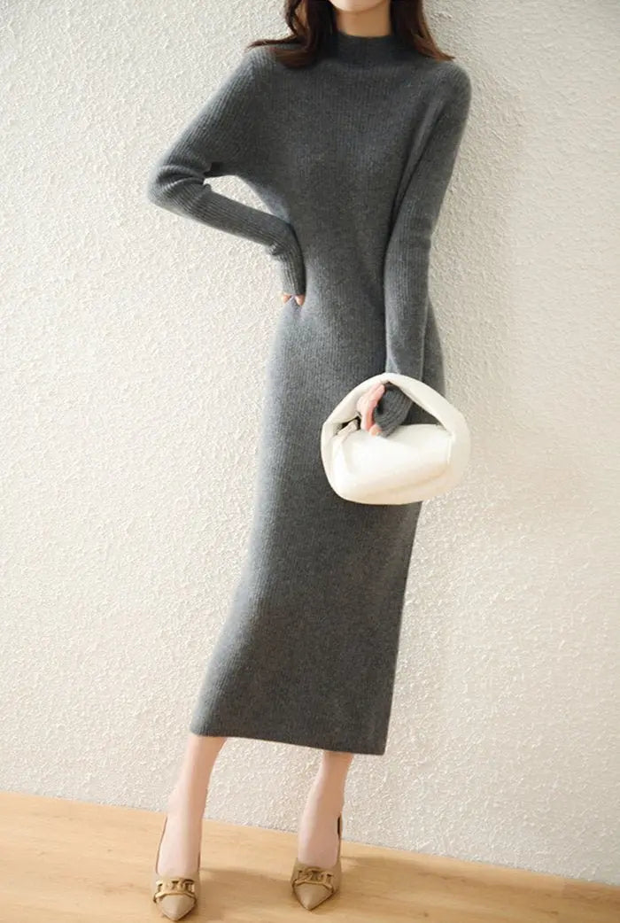 Robe droite en cachemire gris chic et confortable