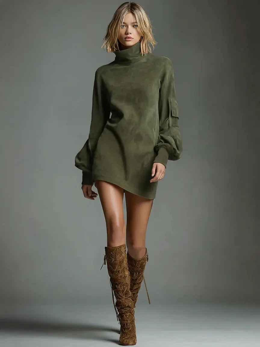 Robe femme col montant élégante manches longues – secretbombe