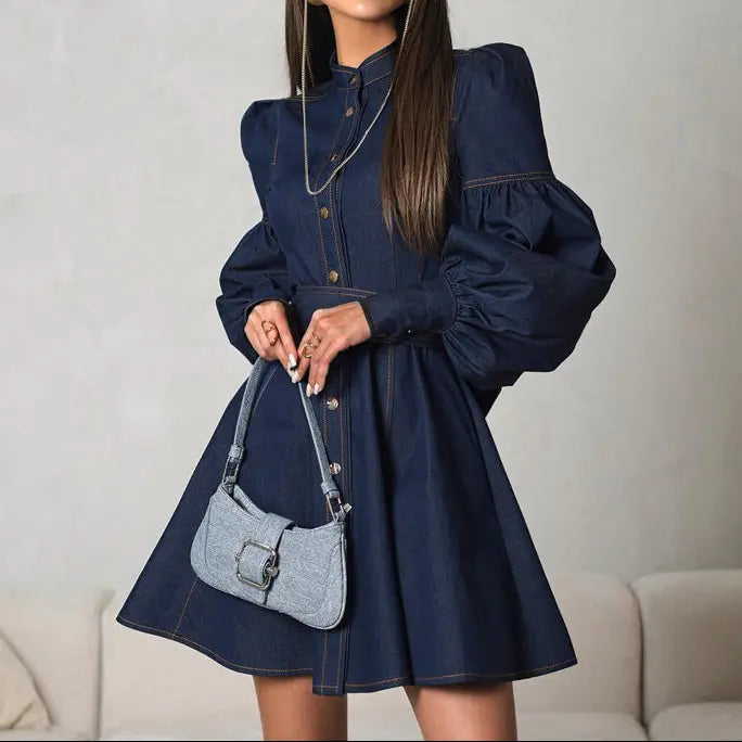 Robe denim femme manches lanternes élégantes – secretbombe