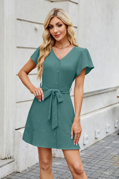 Robe fluide verte élégante mi-longue pour look raffiné et décontracté