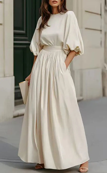 : Robe longue blanche cintrée à manches courtes femme SecretBombe