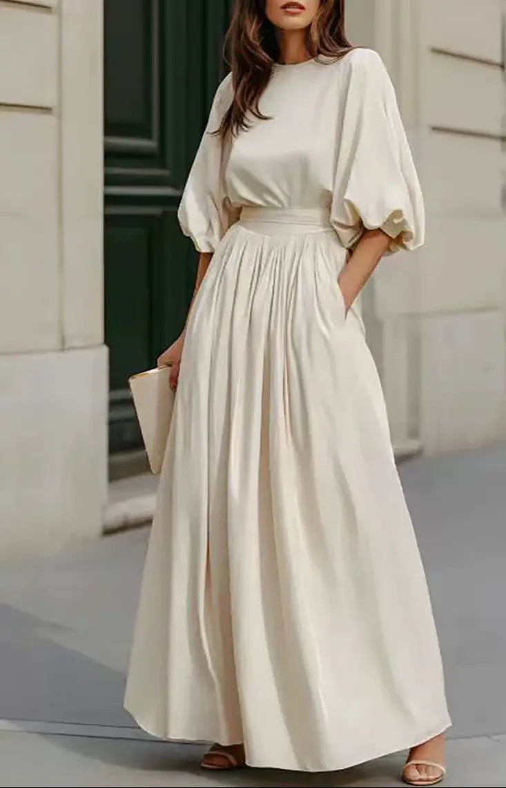 Robe longue blanche cintrée à manches courtes femme SecretBombe