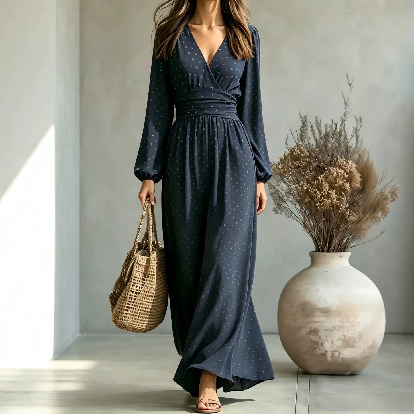 Robe maxi bleu marine femme élégante avec décolleté en V SecretBombe