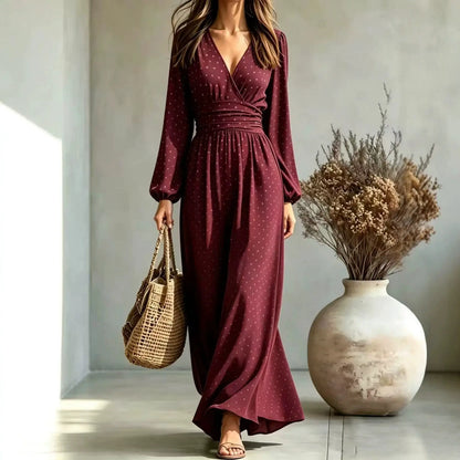 Robe longue bordeaux femme élégante à manches longues et taille marquée SecretBombe