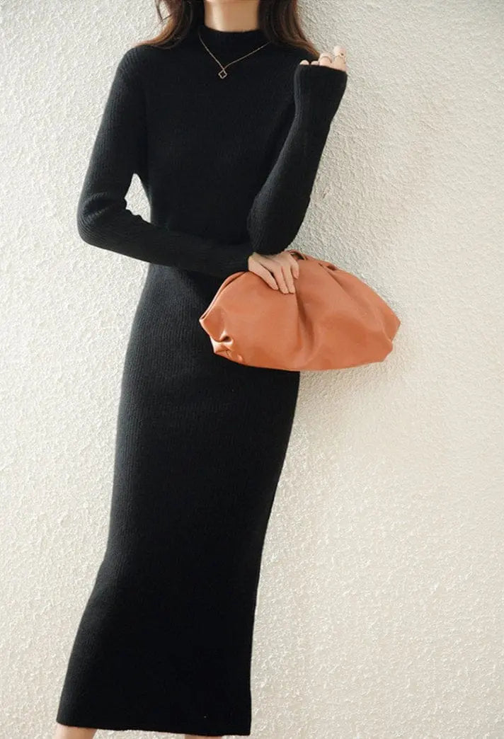 Robe longue en cachemire noir élégante pour soirées et événements
