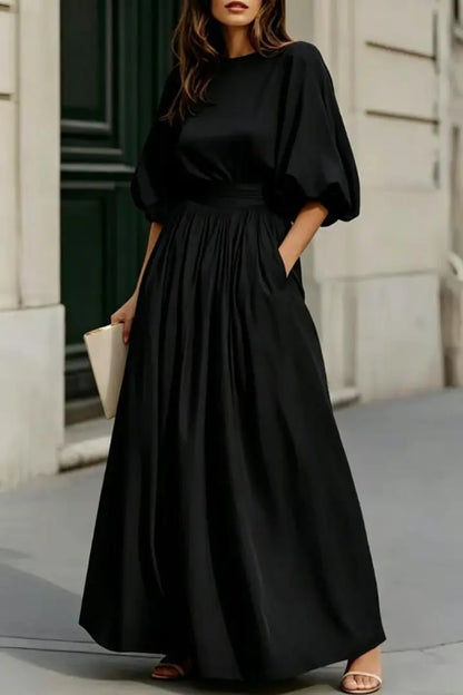 Robe longue noire élégante taille cintrée femme SecretBombe