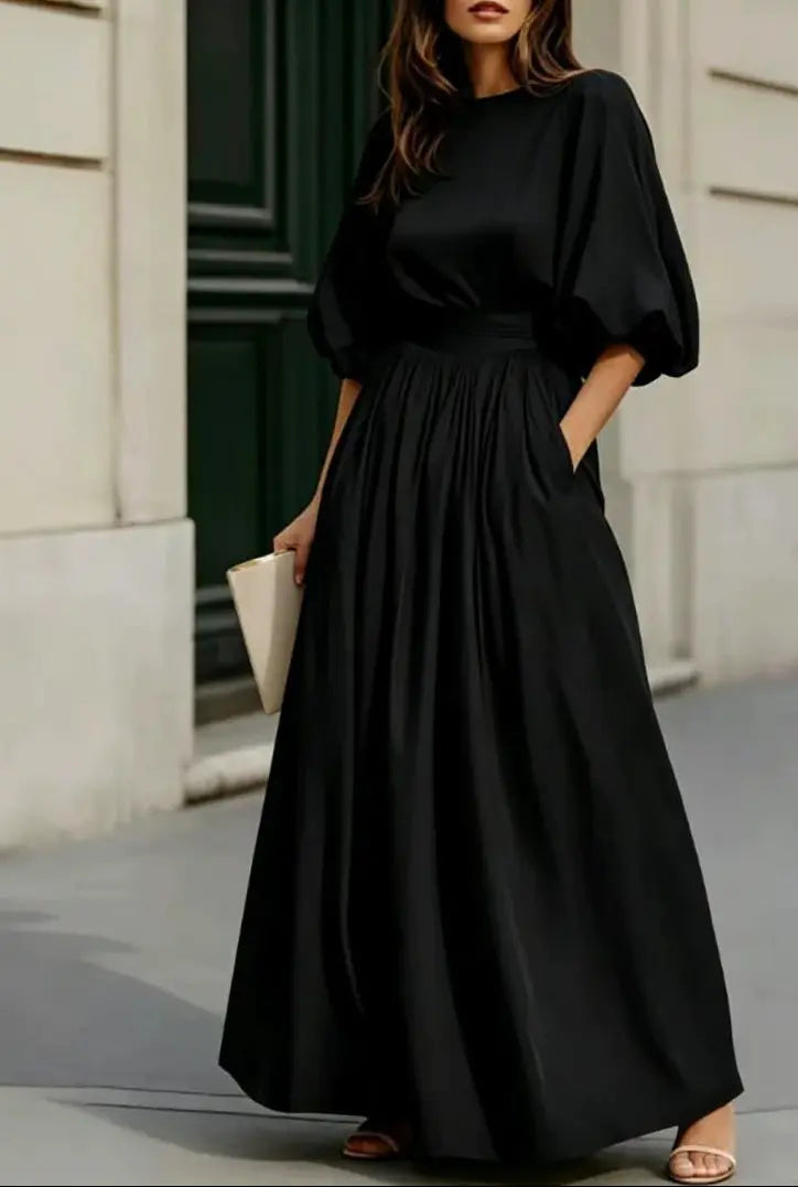 Robe longue noire élégante taille cintrée femme SecretBombe